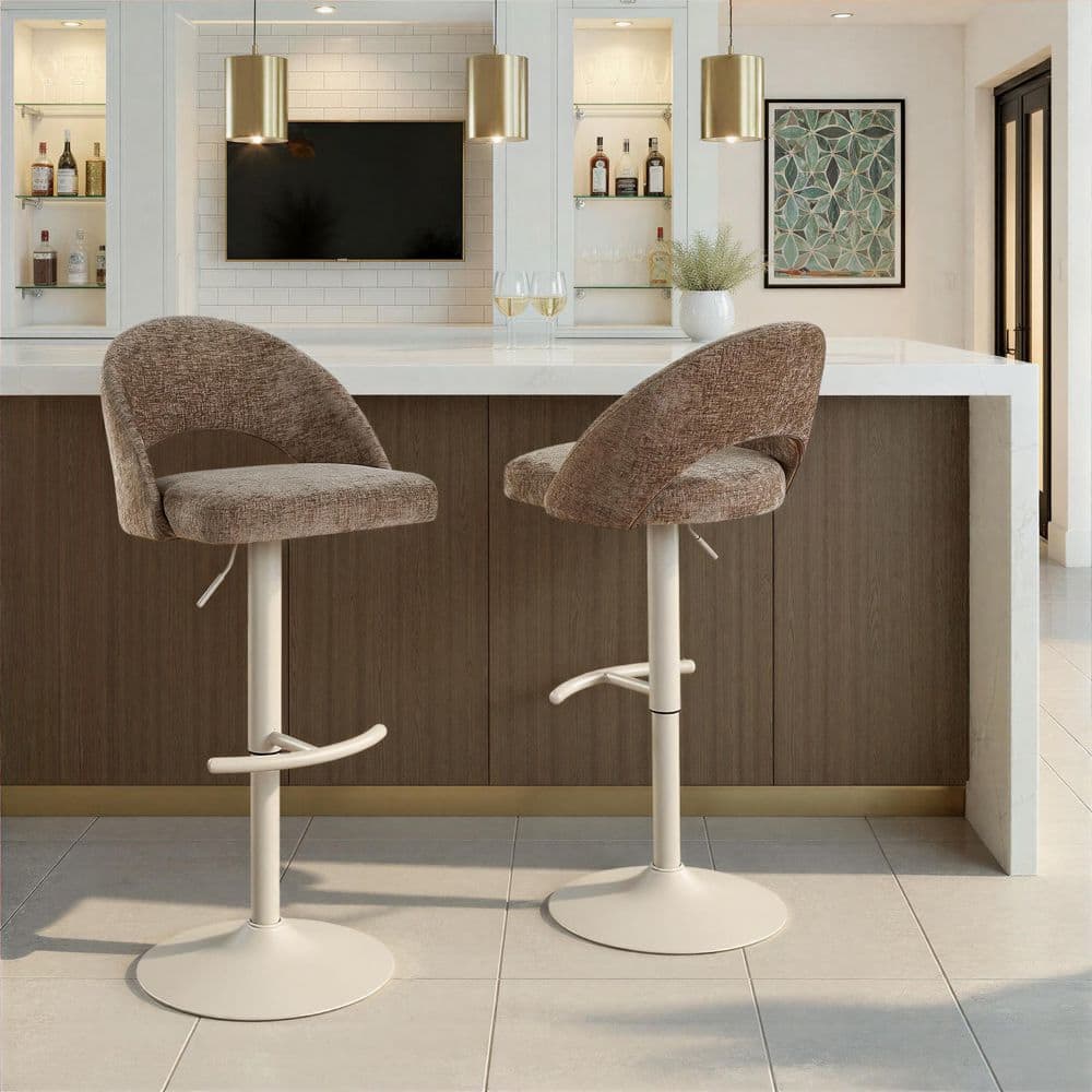 Renee Upholstered 45.5 in. Brown Fabric and Pearl Grey Metal Adjustable Bar Stool with Rounded T Footrest (Set of 2) price history on PriceWatchPro