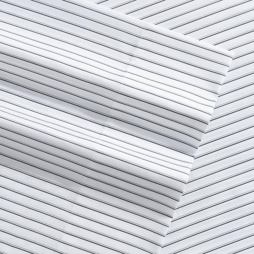 Heather Gray Stripe Full Microfiber Sheet Set with Deep Pockets