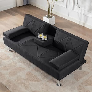 20 in. W Straight Pillow Top Arm-Seater Linen Fabric Couch 3-Convertible Rectangle Sofa in Black