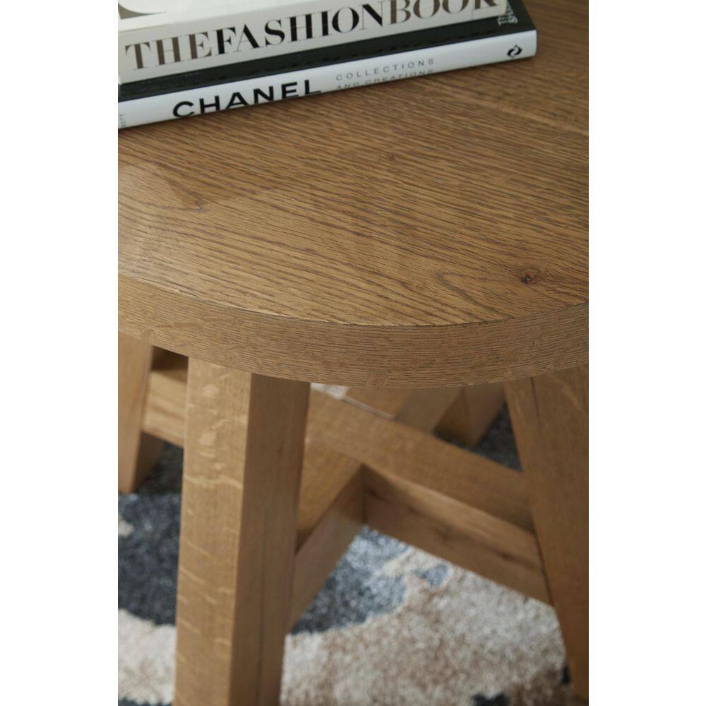 Rustic Oak Round End Table with Natural Finish, 24 Inch