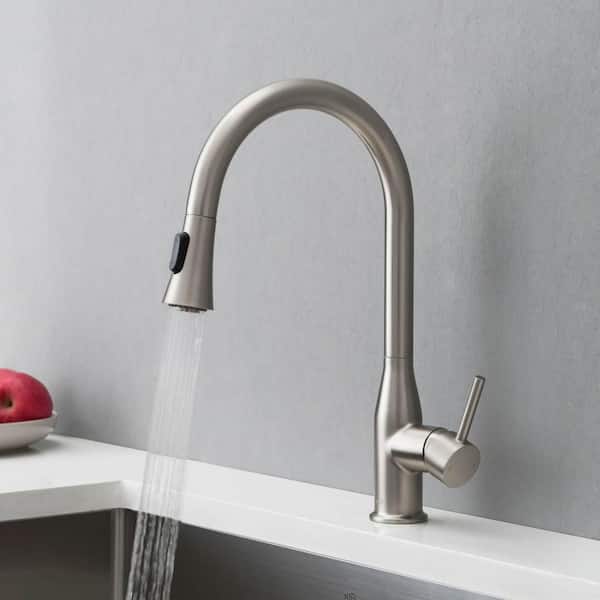 16.19 in. H Single Hole 1.8 GPM Pull Down Sprayer Kitchen Faucet with 360° Spout Swivel in Brushed Nickel