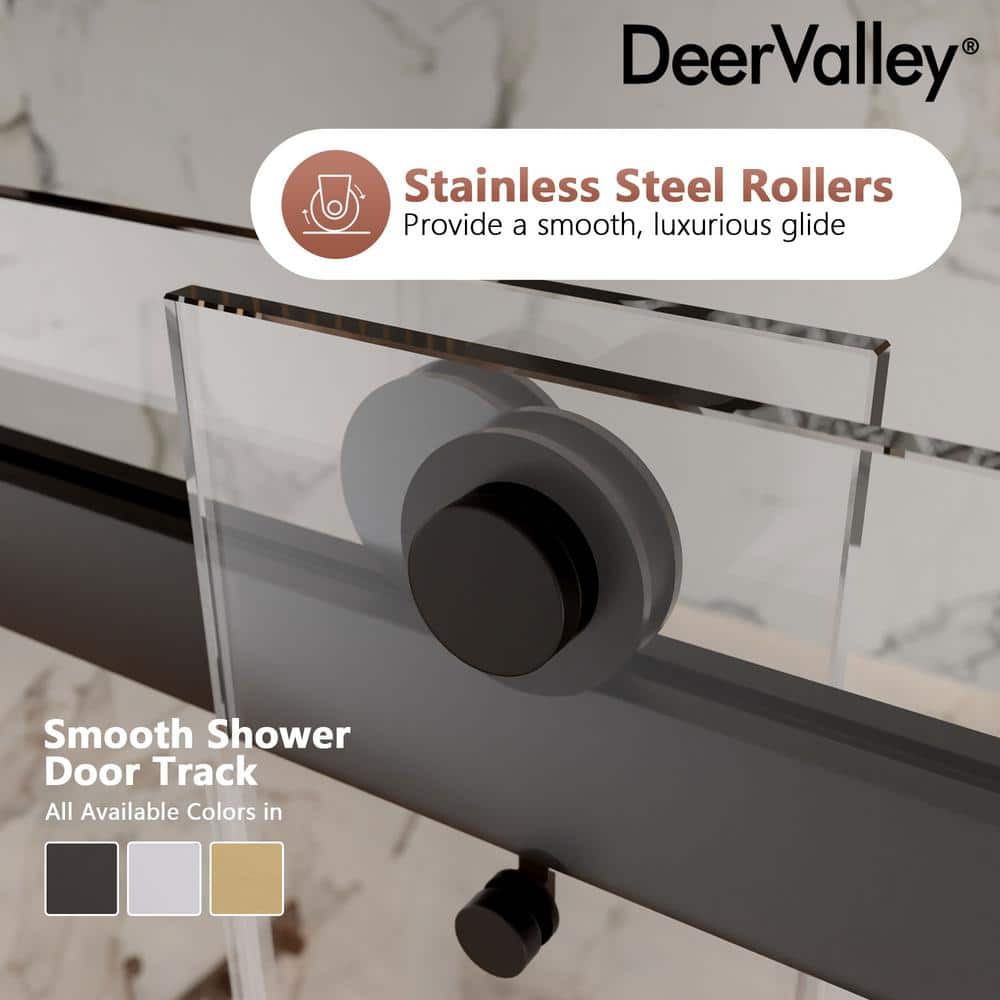 Black Frameless Double Sliding Shower Door with Tempered Glass