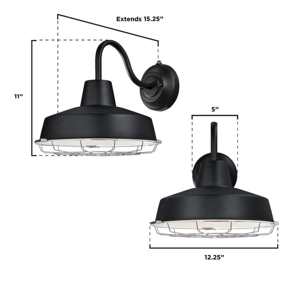 Textured Black Industrial LED Outdoor Wall Sconce with Cage