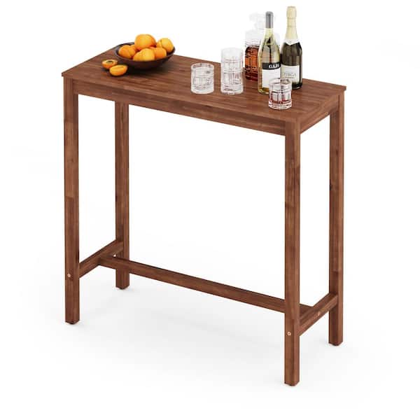 cozyman 38 in. Teak Outdoor Bar Table Acacia Wood Outdoor Dining Table Weather-Resistant Bistro Table Indoor Outdoor Furniture