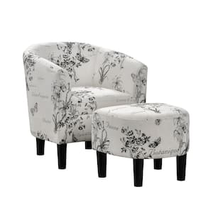 Take a Seat Churchill Botanical Print Fabric Accent Chair with Ottoman
