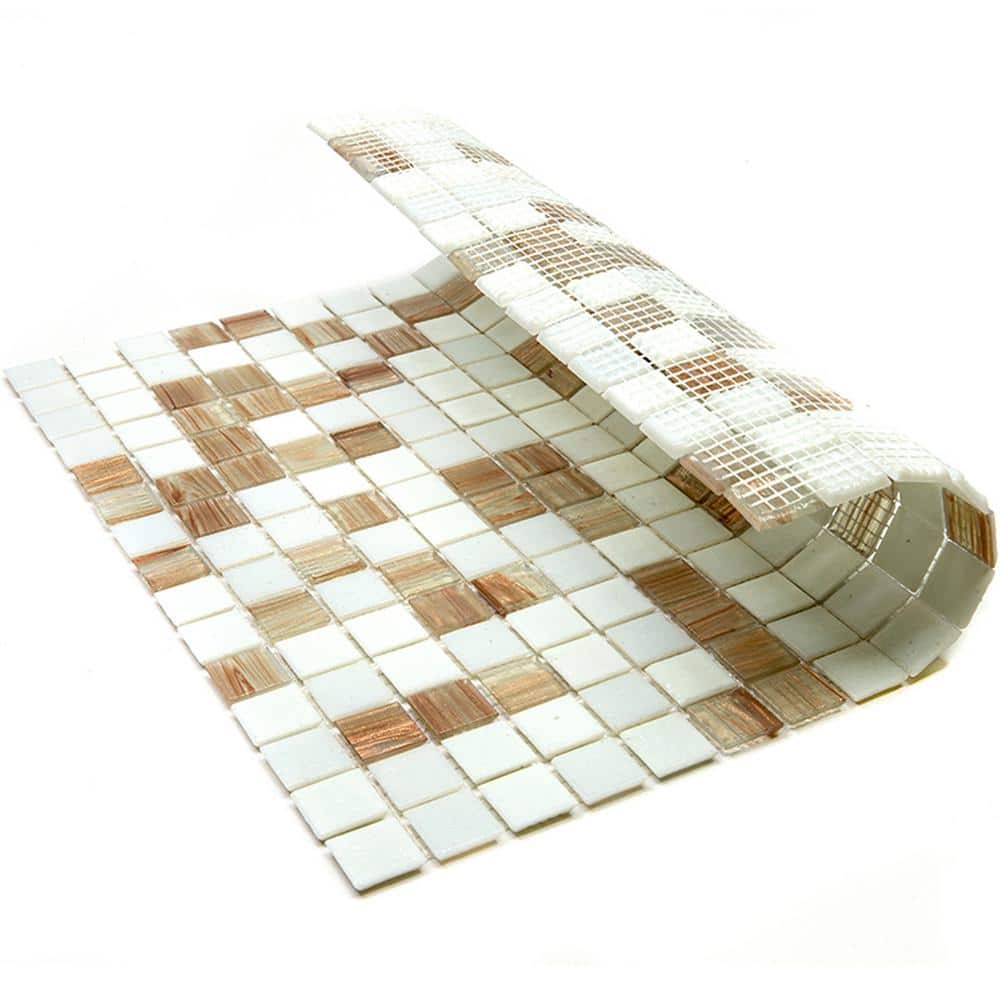 Apollo 12" x 12" Glossy White and Beige Glass Mosaic Tile
