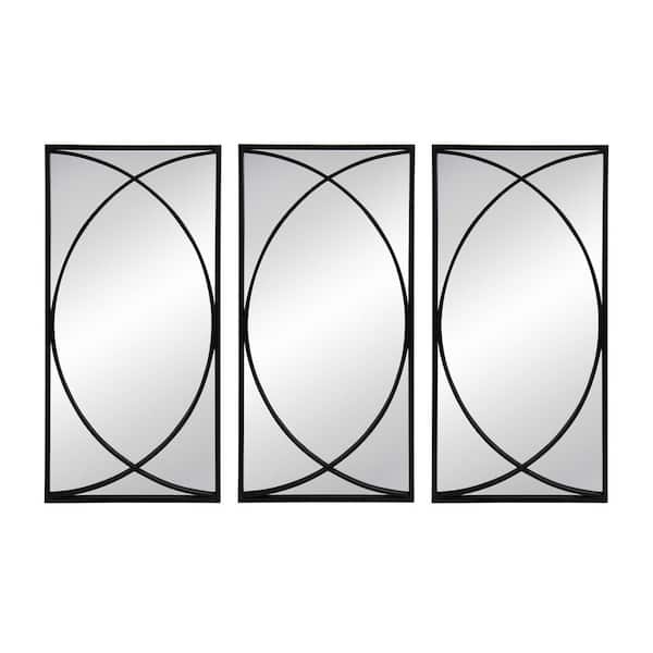 Avex Black 15.7 in. W x 31.9 in. H Art Deco Rectangular Metal Framed Mirror (Set of 3)