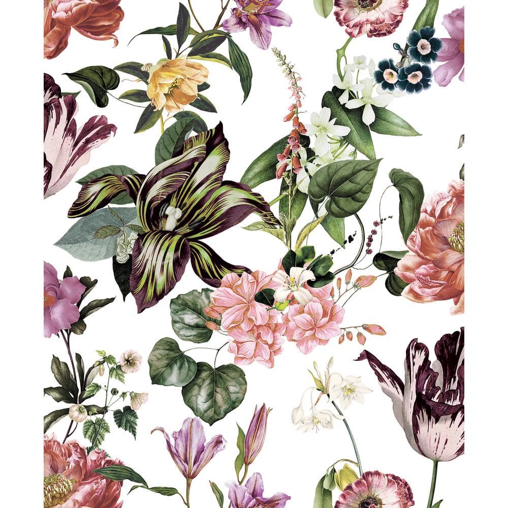 Flora Collection White Floral Rhapsody Matte Finish Non-Pasted Vinyl on Non