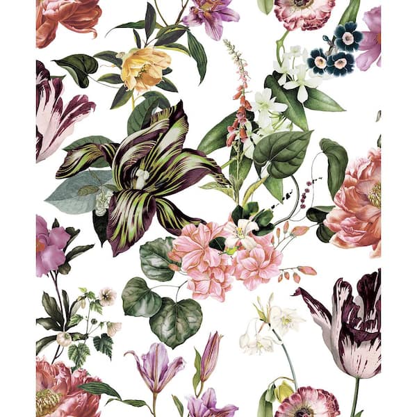 Unbranded Flora Collection White Floral Rhapsody Matte Finish Non-Pasted Vinyl on Non-woven Wallpaper Sample