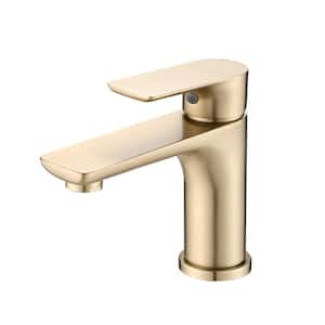 Lead-free Single Handle Single Hole Bathroom Faucet and Spot Resistant, Hot/Cold Indicator, Solid Brass in Brushed Gold