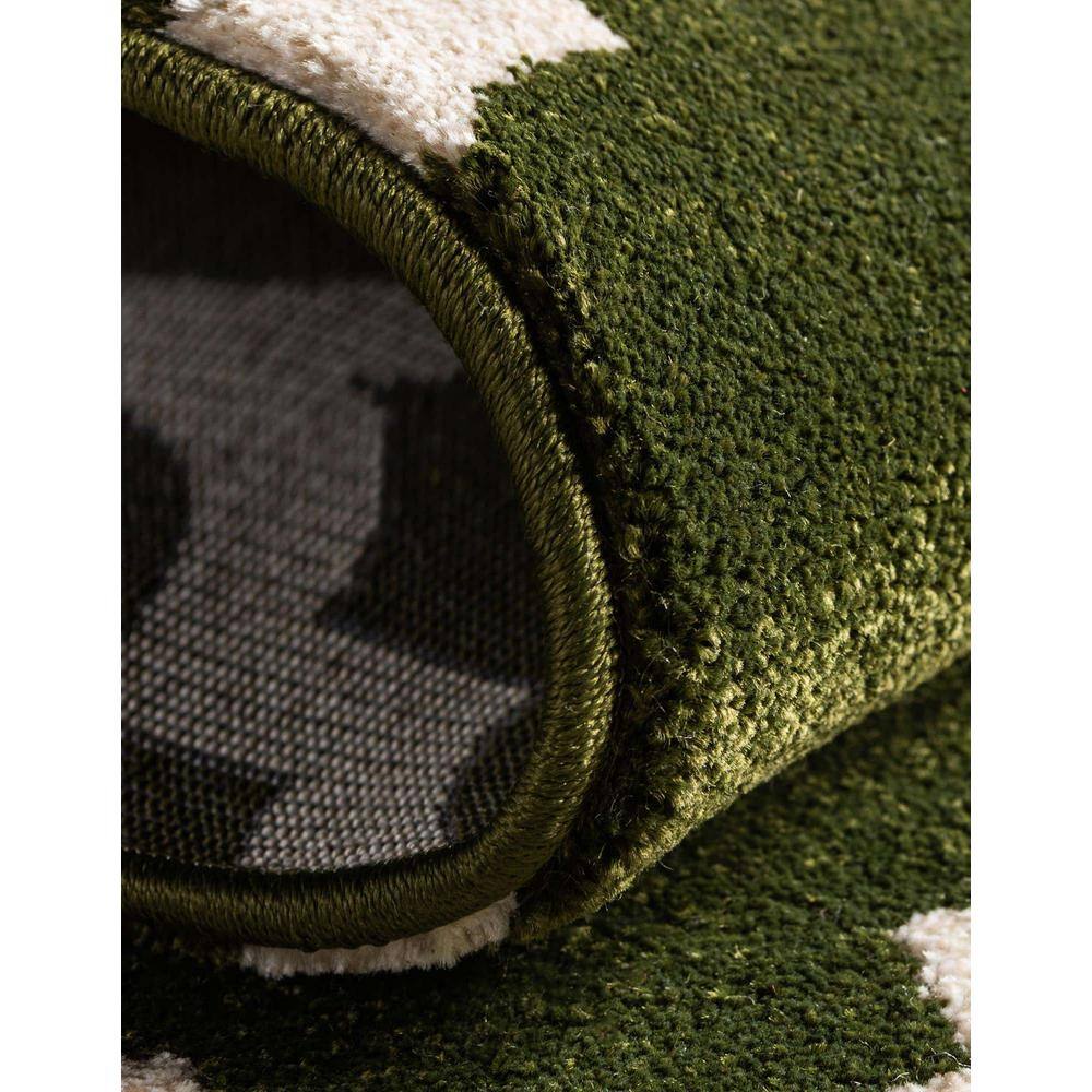 Elegant Dark Green Trellis Synthetic Indoor Rug, Stain-Resistant and Washable
