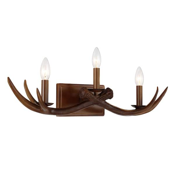 Vanity Art Moulins 25.6 in. 3-Light Brown Vanity-Light with Deer Antler Design