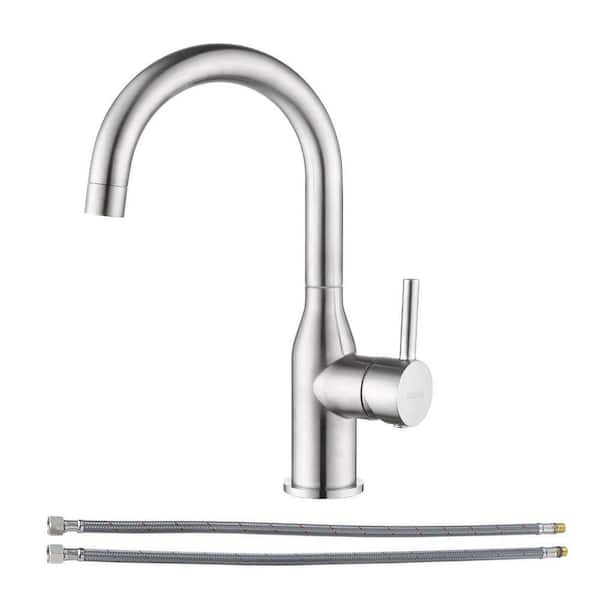 Deck Mount Single Handle Single Hole Bar Faucet with 360° Swivel Spout and Supply Lines in Brushed Nickel