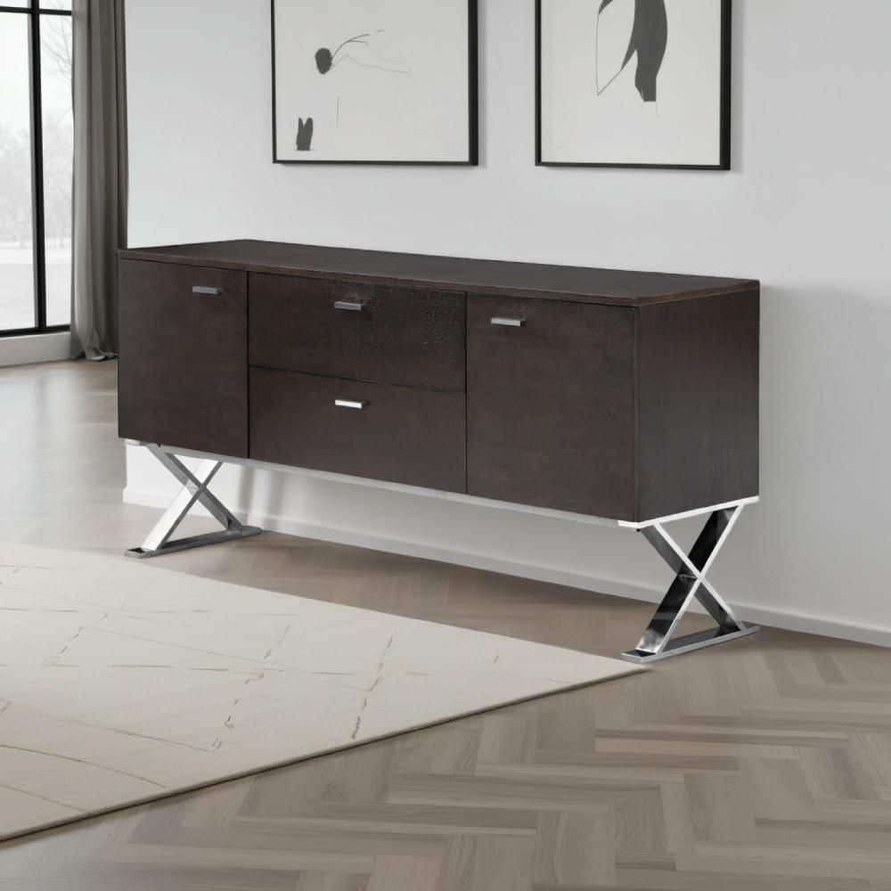 Rix Espresso Brown and Chrome Wood 69 in. Sideboard Buffet Console with X Chrome Legs price history on PriceWatchPro