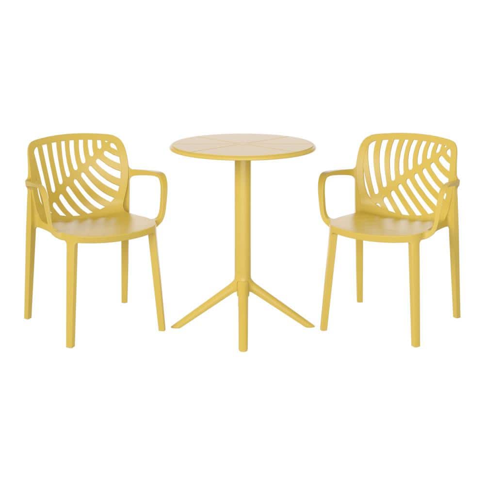 Frond&Form Outdoor Patio Modern HDPE Plastic 3-Piece Indoor/Outdoor Bistro Set w/ Stackable Chairs, Yellow price history on PriceWatchPro