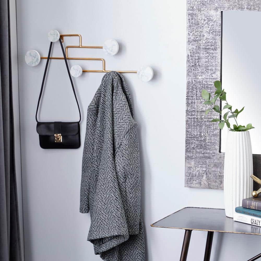 Gold and White Marble Wall Hook Sculpture