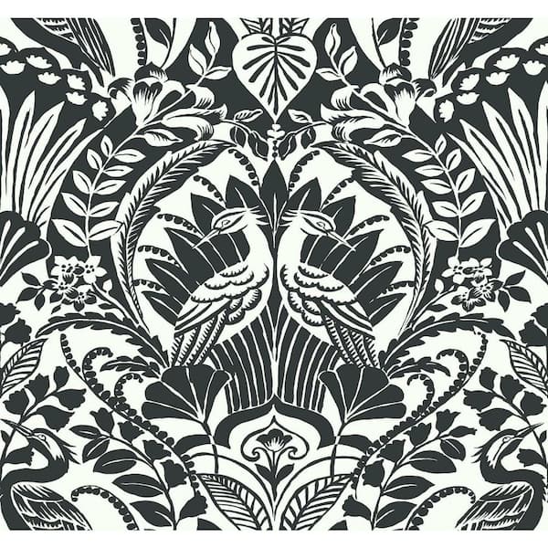 York Wallcoverings 60.75 sq ft Black Egret Damask Pre-Pasted Wallpaper