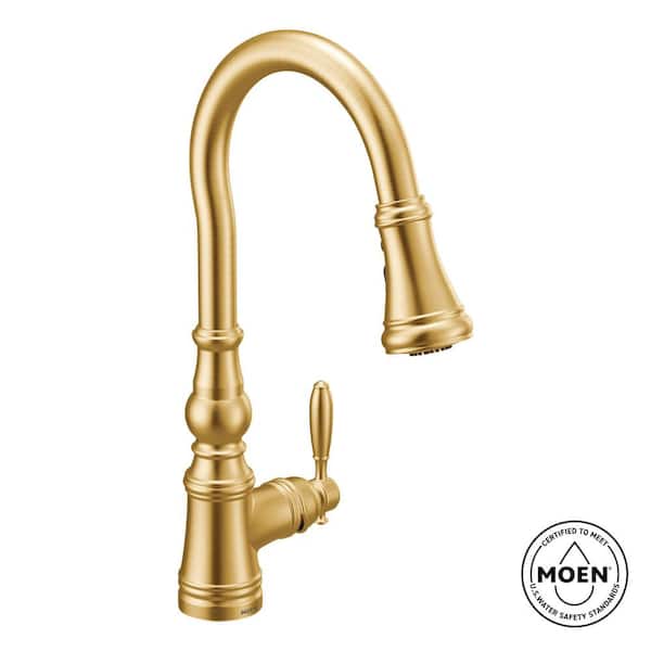 Weymouth Brushed Gold 16.73 in. H Pull Down Sprayer Kitchen Faucet with 360 Degree Spout Swivel and Power Boost