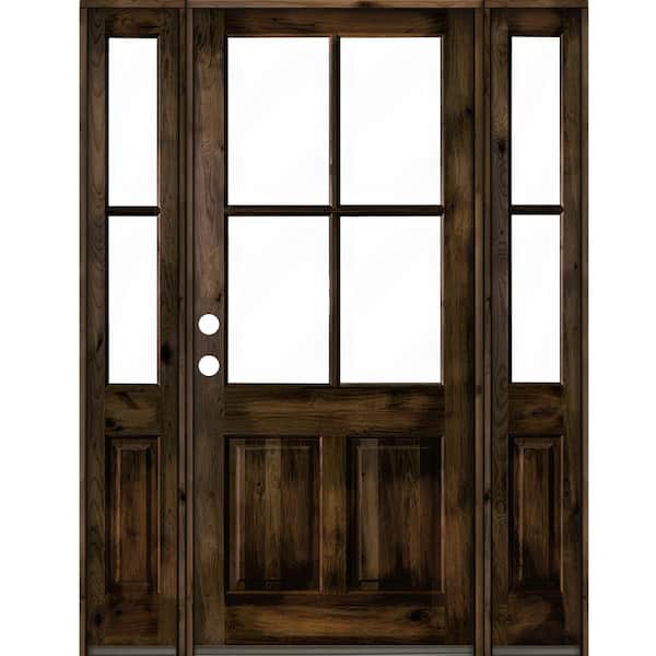 Krosswood Doors 64 in. x 96 in. Knotty Alder Right-Hand/Inswing 4-Lite Clear Glass Black Stain Wood Prehung Front Door/Double Sidelite