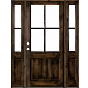 70 in. x 96 in. Knotty Alder Right-Hand/Inswing 4-Lite Clear Glass Black Stain Wood Prehung Front Door/Double Sidelite