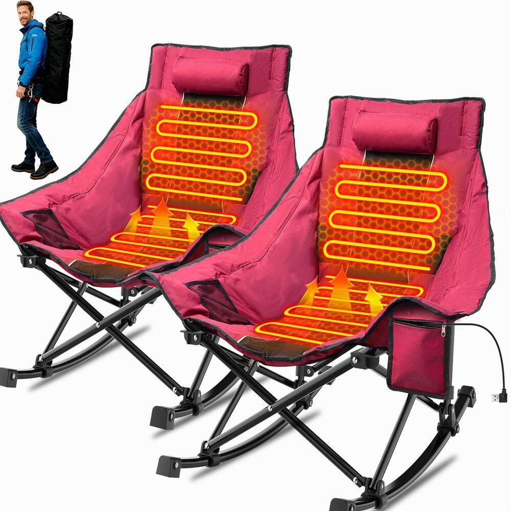 Heated Camping Rocking Chair, Dual-Zone 3-Level Heated Camping Chair with Cup Holder, Portable Folding Padded Chair price history on PriceWatchPro