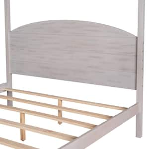 Gray Wash Wood Frame Queen Size Canopy Platform Bed with Headboard and Support Legs