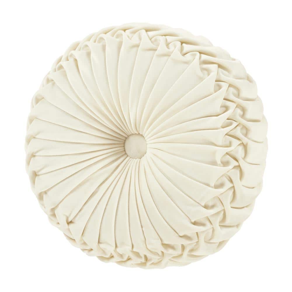 Nicolas Winter White Polyester Tufted Round Decorative Throw Pillow 15 x 15