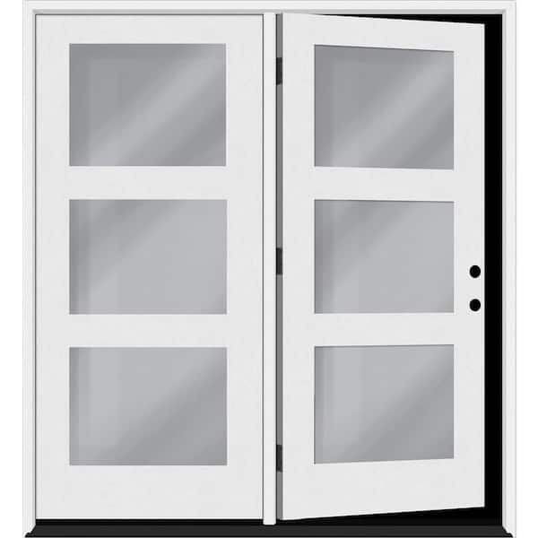 Regency 60 in. x 80 in. Modern 3L Equal ClrGlass Primed LH CenterHinged Unfinished Fiberglass Retro Patio Door w/4"Jamb