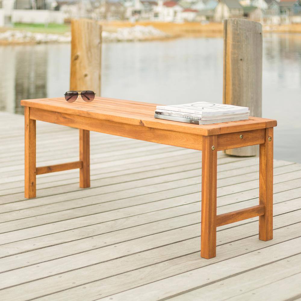 Solid Acacia Wood Outdoor Bench in Natural Brown Finish