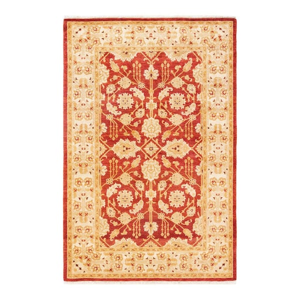 Eclectic Orange 4 x 6 Floral Wool Indoor Area Rug