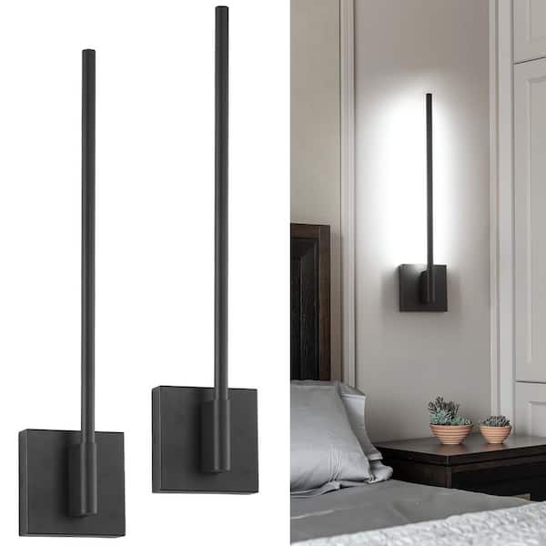 22 in. 1-Light Black Hardwire Dimmable LED Wall Sconce, 2-Pack Wall Decor