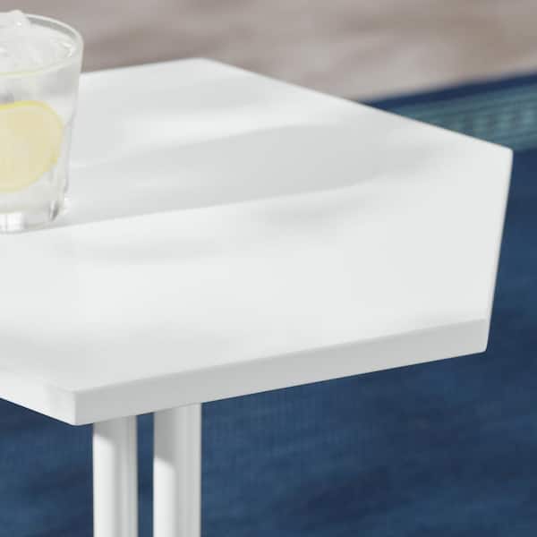 Bermuda 18 in. Dia White Hexagonal Steel Outdoor Accent Table