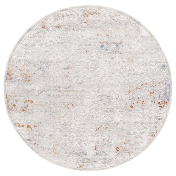 Princeton 5 ft. x 5 ft. Light Beige/Gray Marble High-Low Round Area Rug