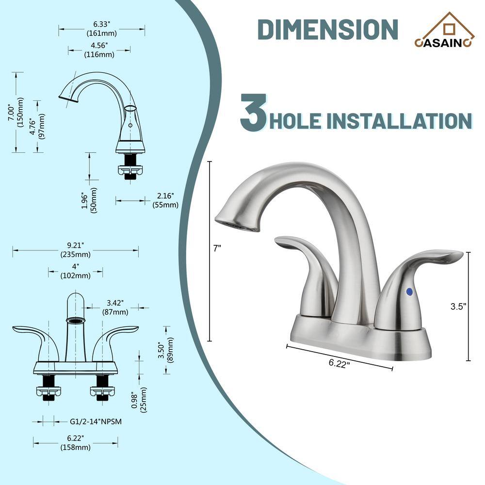Brushed Nickel 2-Handle Centerset Bathroom Faucet with Pop-Up Drain