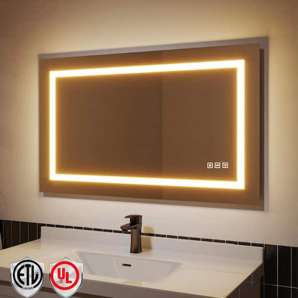 40 in. W x 24 in. H Frameless Rectangular Anti-Fog LED Wall Bathroom Dimmable Bright Mirror