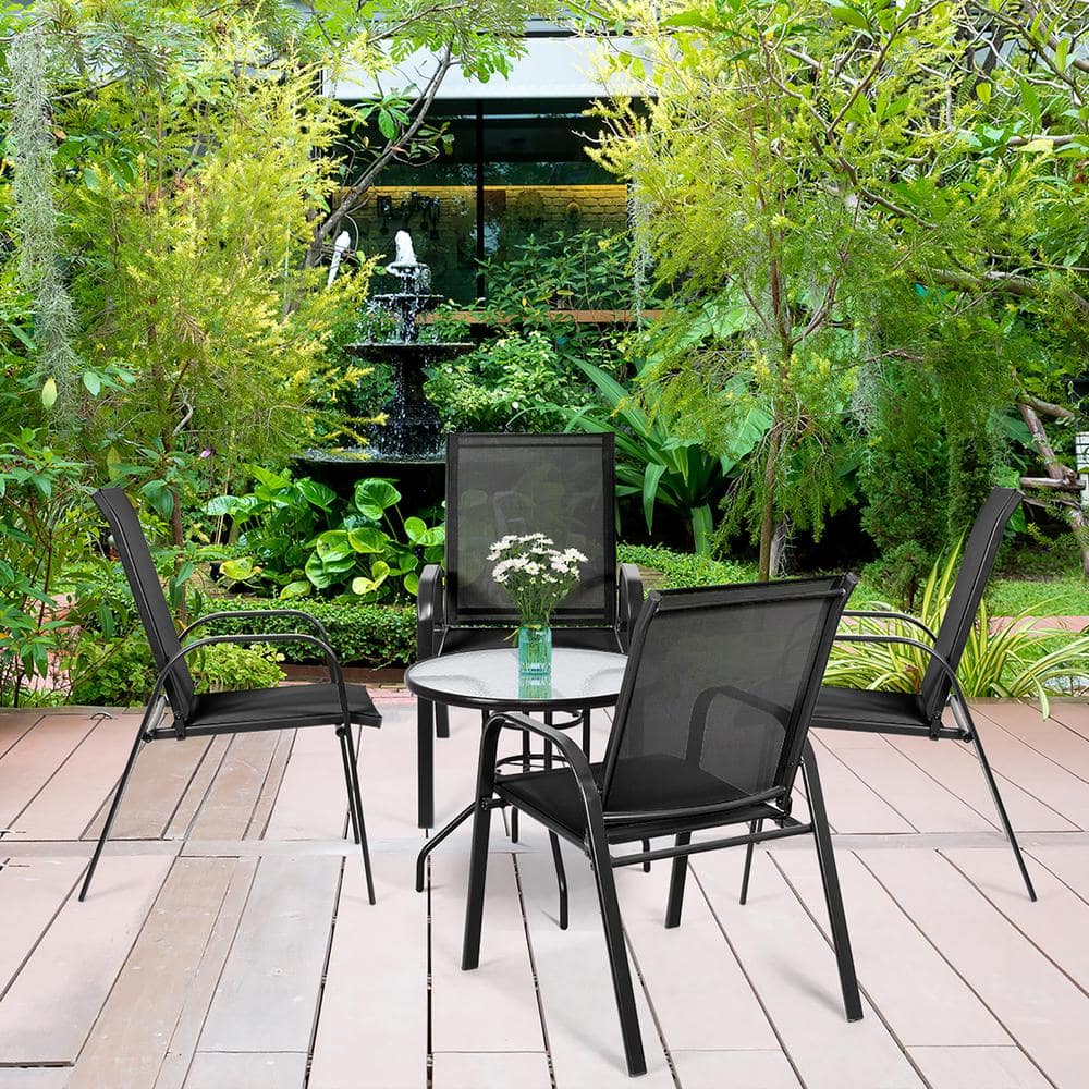 Black Steel Frame Outdoor Dining Armchair Set of 4