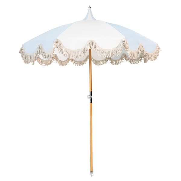 6.5-ft. Pagoda Beech Wood Market Rotation Tilt Patio Umbrella in Blue
