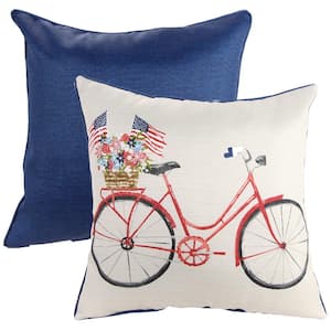 18 in. L x 18 in. W x 5 in. T Reversible Outdoor Throw Pillow in American Flag Bike (2-Pack)