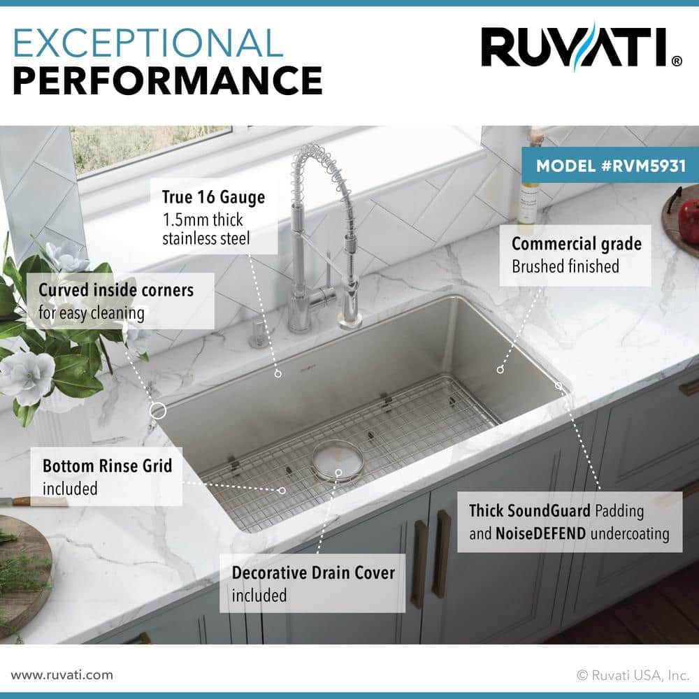 Ruvati 35" Stainless Steel Drop-In Single Bowl Kitchen Sink