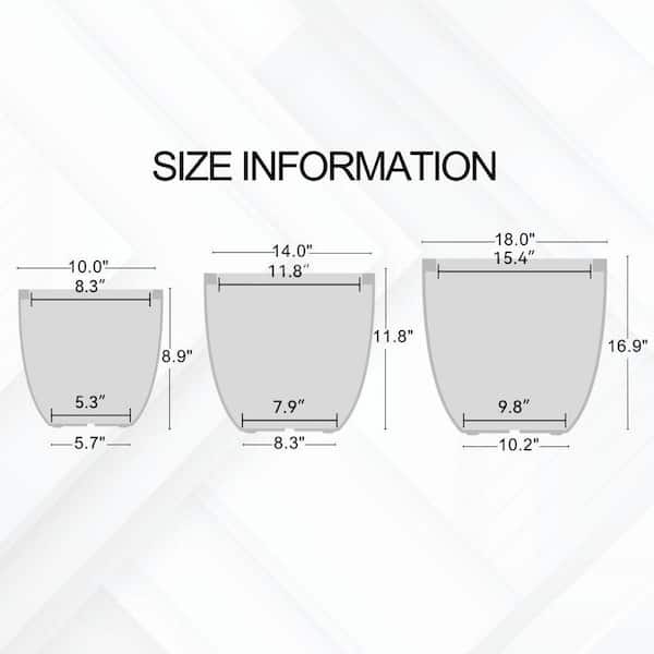 18", 14" and 10"W Weathered Concrete Round Set of 3, Outdoor Indoor Modern Planter Pots Lightweight w/ Drainage Hole