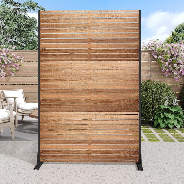 72 in. x 47 in. Outdoor Metal Privacy Screen Garden Fence in Natural Wood Pattern