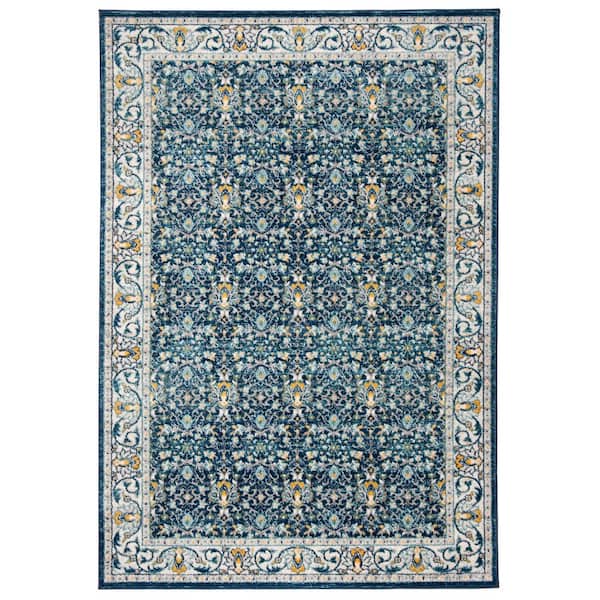 SAFAVIEH Madison Navy/Cream Doormat 3 ft. x 5 ft. Geometric Border Floral Medallion Area Rug