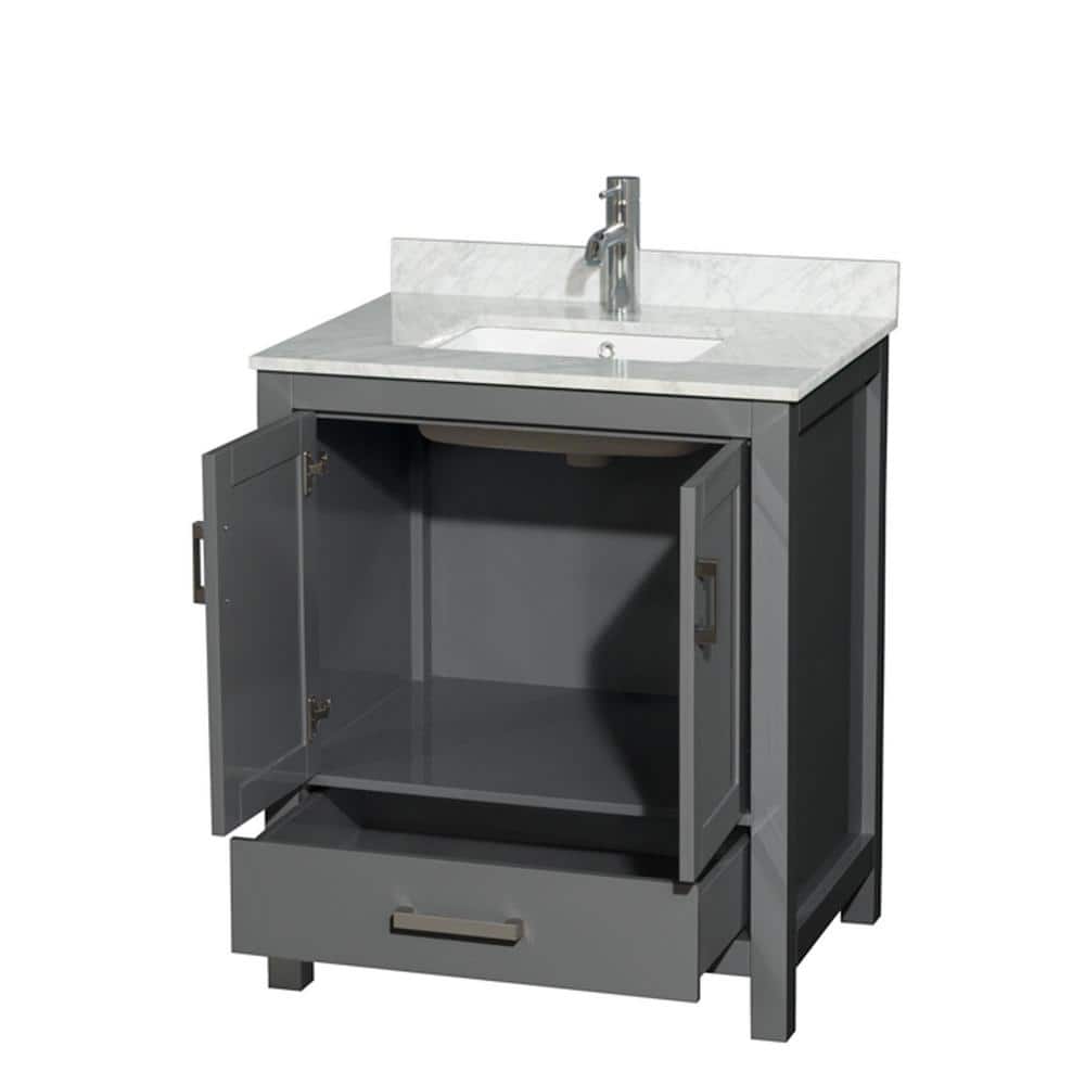 Sheffield 30" Dark Gray Solid Wood Bathroom Vanity with Marble Top