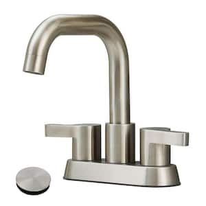4 in. Centerset 2-Handle Bathroom Faucet with Pop Drain in Spot Defense in Brushed Nickel