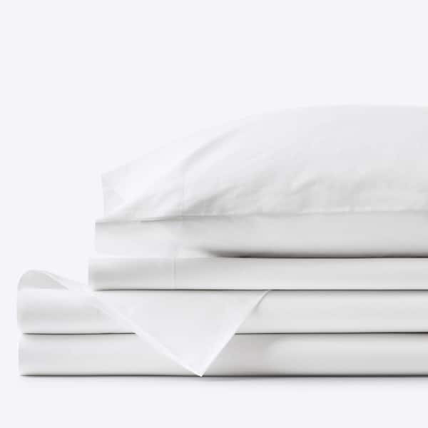 Company Essentials 4-Piece White Solid 200-Thread Count Organic Cotton Percale Full Sheet Set