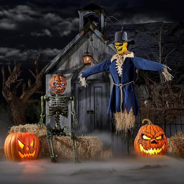 Buy 6 ft Animated Faceless Scarecrow Halloween Animatronic Online at