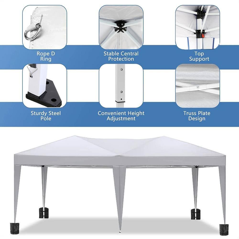 10 ft. x 20 ft. White Steel and Polyester Outdoor Folding Canopy Tent