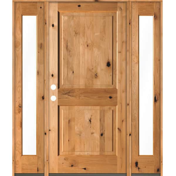 Krosswood Doors 64 in. x 80 in. Rustic Knotty Alder Square clear stain Wood Right Hand Inswing Single Prehung Front Door/Full Sidelites