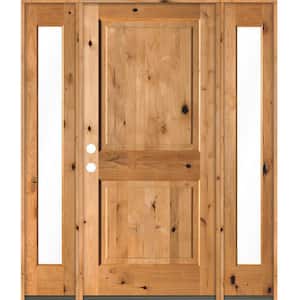 70 in. x 80 in. Rustic Knotty Alder Right-Hand/Inswing Clear Glass Clear Stain Square Top Wood Prehung Front Door