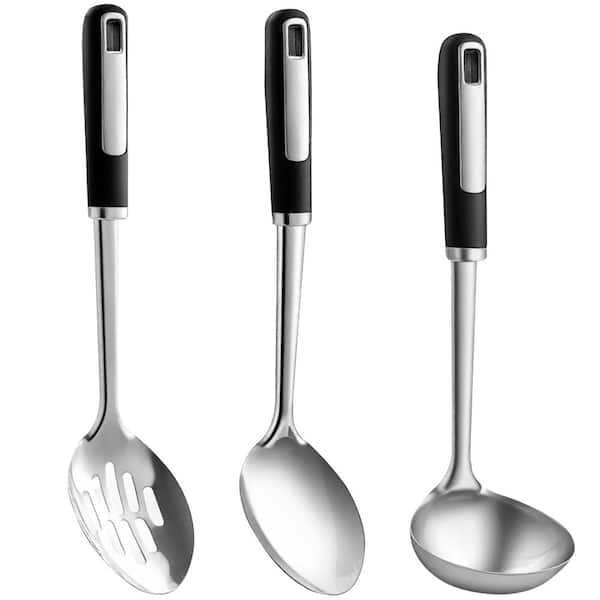 3-Piece Silver Stainless Steel Cooking Spoons Set (Service for 1)